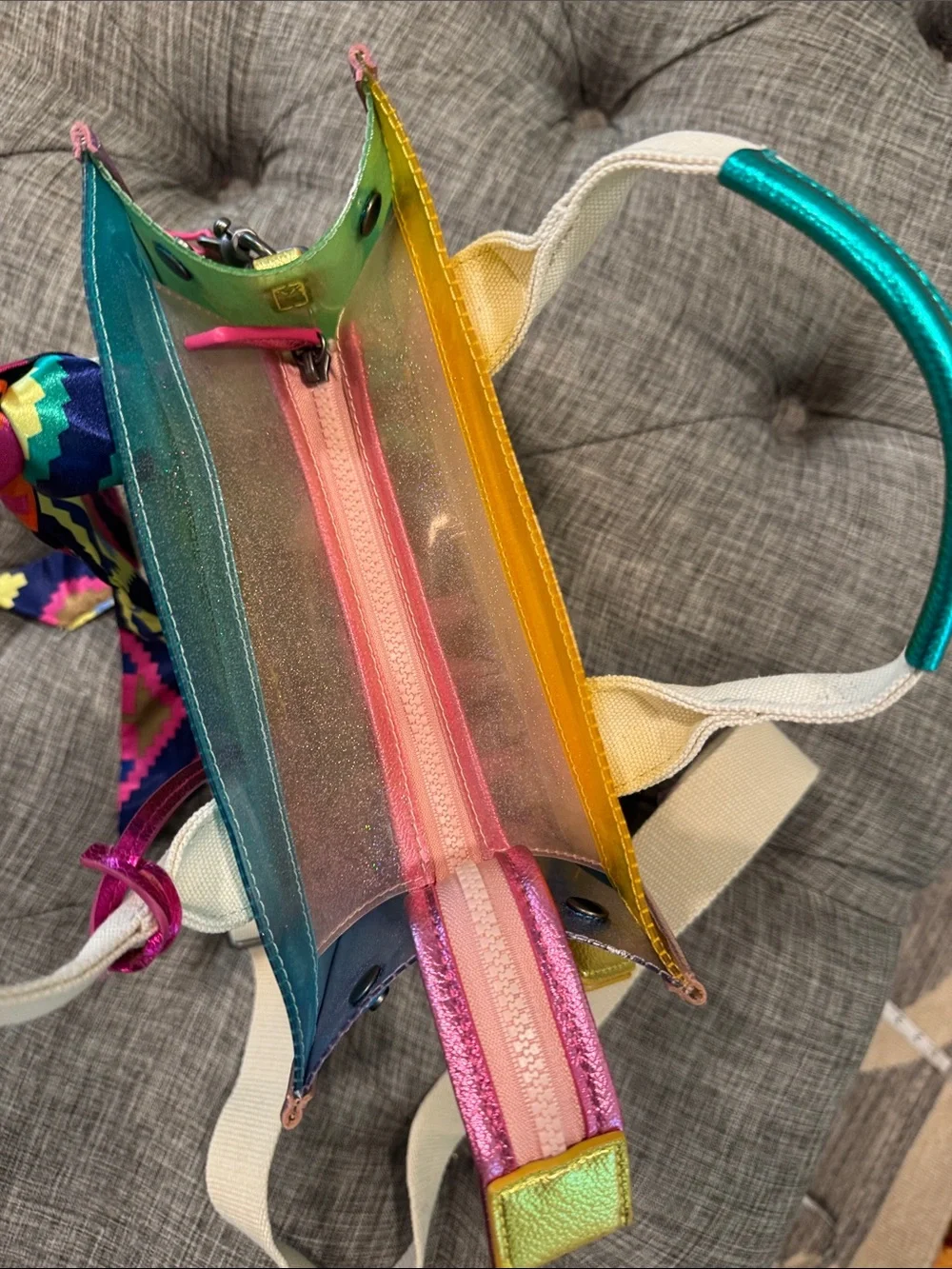Kurt Geiger Bag Mini Southbank Vinyl Glitter Rainbow Translucent Tote Satchel - Picture 11 of 17